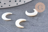 Lune nacre blanche naturelle,pendentif lune,coquillage blanc,corne non percée,création bijoux,Pendentif nacre,12x11.5mm, X2 (G0391)
