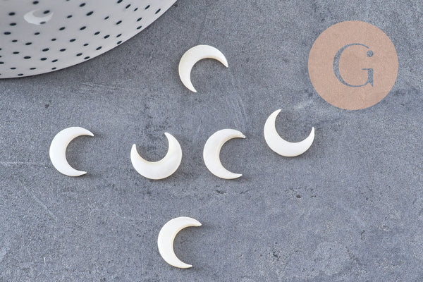 Lune nacre blanche naturelle,pendentif lune,coquillage blanc,corne non percée,création bijoux,Pendentif nacre,12x11.5mm, X2 (G0391)