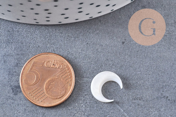 Lune nacre blanche naturelle,pendentif lune,coquillage blanc,corne percée,création bijoux,Pendentif nacre,13x12mm, les 2 (G3253)