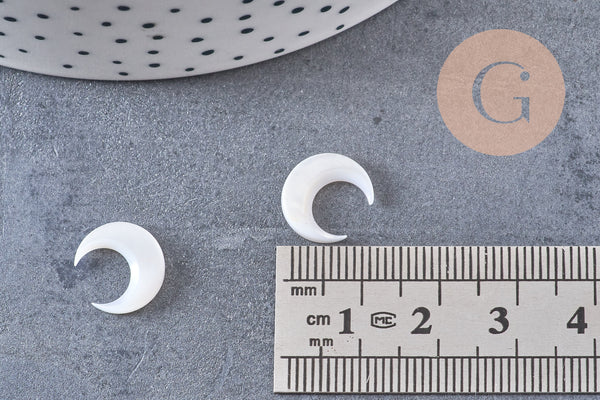 Lune nacre blanche naturelle,pendentif lune,coquillage blanc,corne percée,création bijoux,Pendentif nacre,13x12mm, les 2 (G3253)