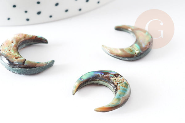 Lune nacre noire naturelle abalone, coquillage noir Ormeau, non percé, 18x20mm, x1 (G7042)