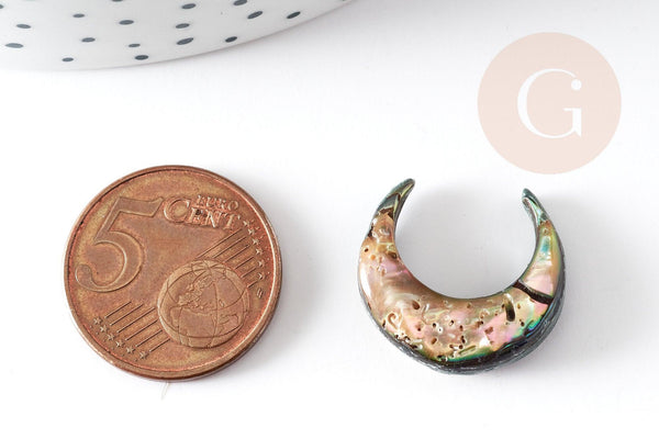 Lune nacre noire naturelle abalone, coquillage noir Ormeau, non percé, 18x20mm, x1 (G7042)