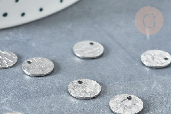 Médaille ronde texturée acier 304 inoxydable argenté 12mm, x10 (G8187)