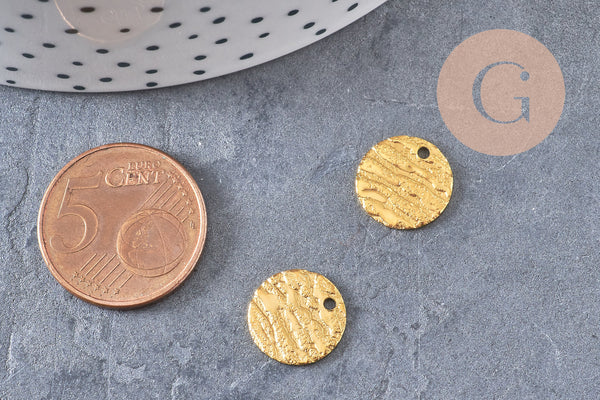 Médaille ronde texturée dorée acier 304 inoxydable doré IP 12mm, x10 (G4633)