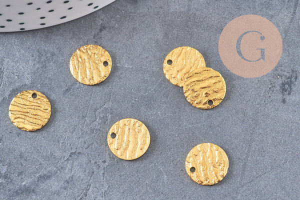 Médaille ronde texturée dorée acier 304 inoxydable doré IP 12mm, x10 (G4633)