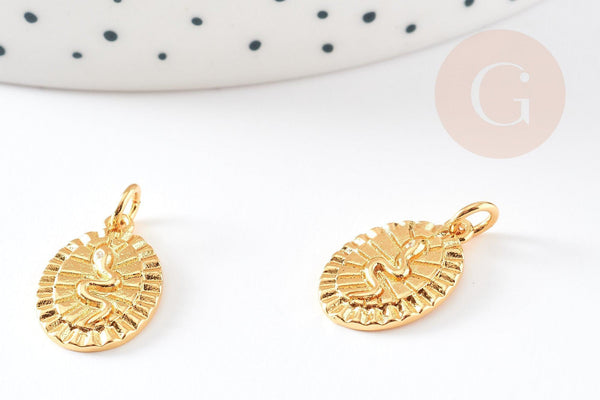 Médaille serpent laiton doré 18k cristal,sans nickel,cadeau anniversaire, Pendentif zircon,17mm, x1 G2416