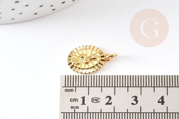 Médaille serpent laiton doré 18k cristal,sans nickel,cadeau anniversaire, Pendentif zircon,17mm, x1 G2416