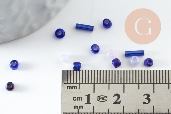 Mélange perles rocaille camaïeu bleu, perles pour création bijoux x 10gr (G9509)