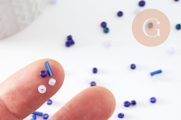 Mélange perles rocaille camaïeu bleu, perles pour création bijoux x 10gr (G9509)