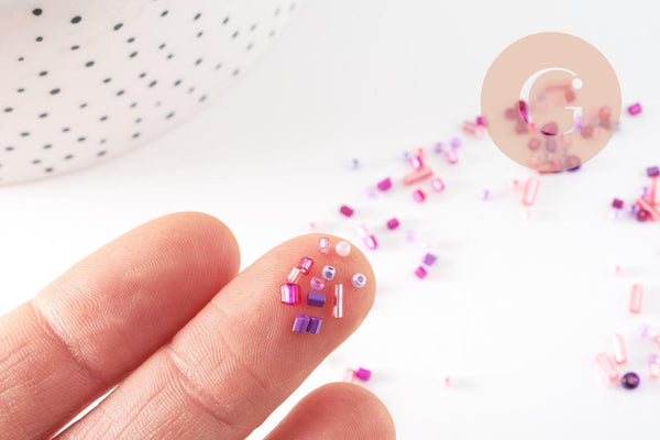 Mélange perles rocaille camaïeu rose violet , perles pour création bijoux x 10gr (G9510)
