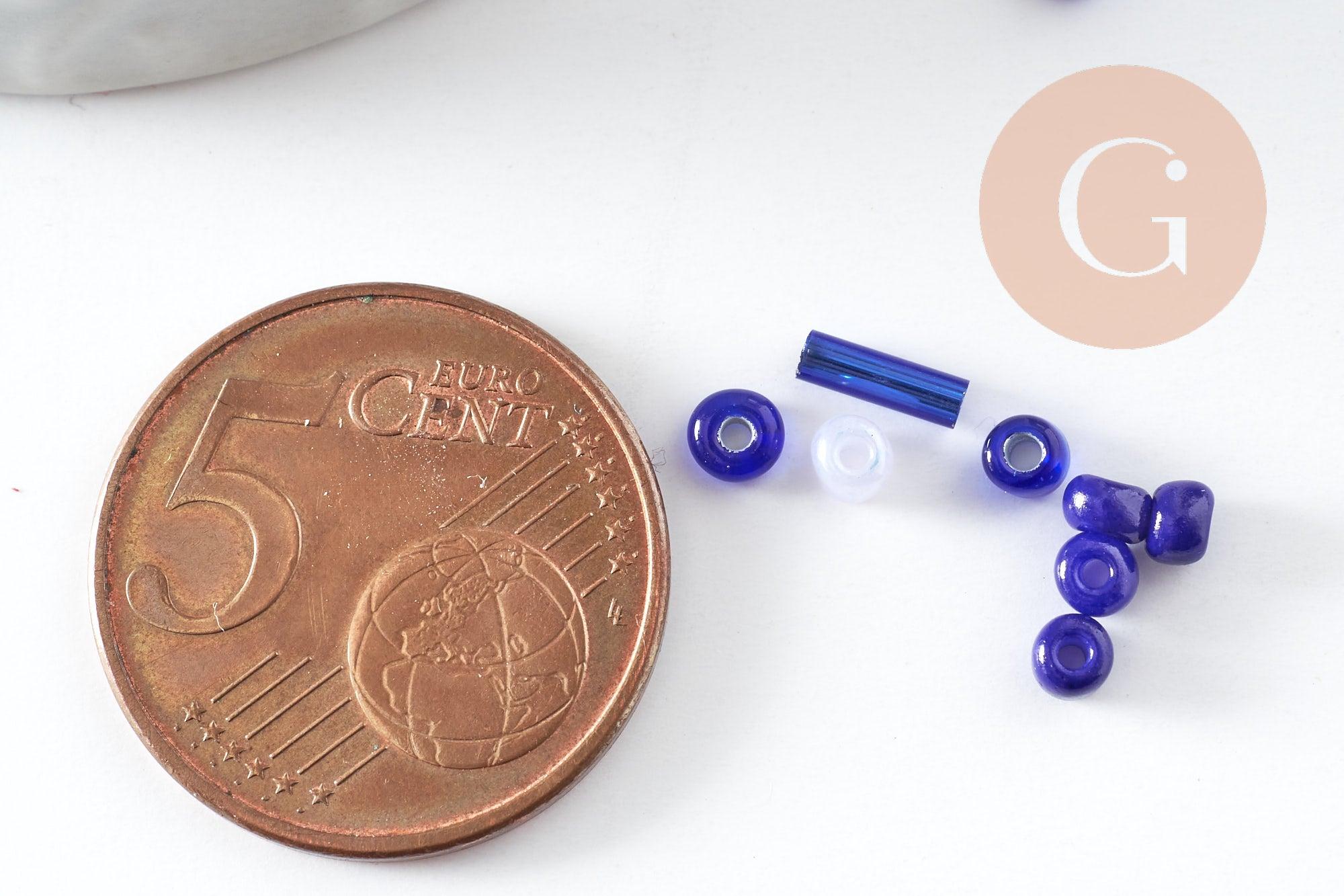 Mélange perles rocaille camaïeu bleu, perles pour création bijoux x 10gr (G9509)