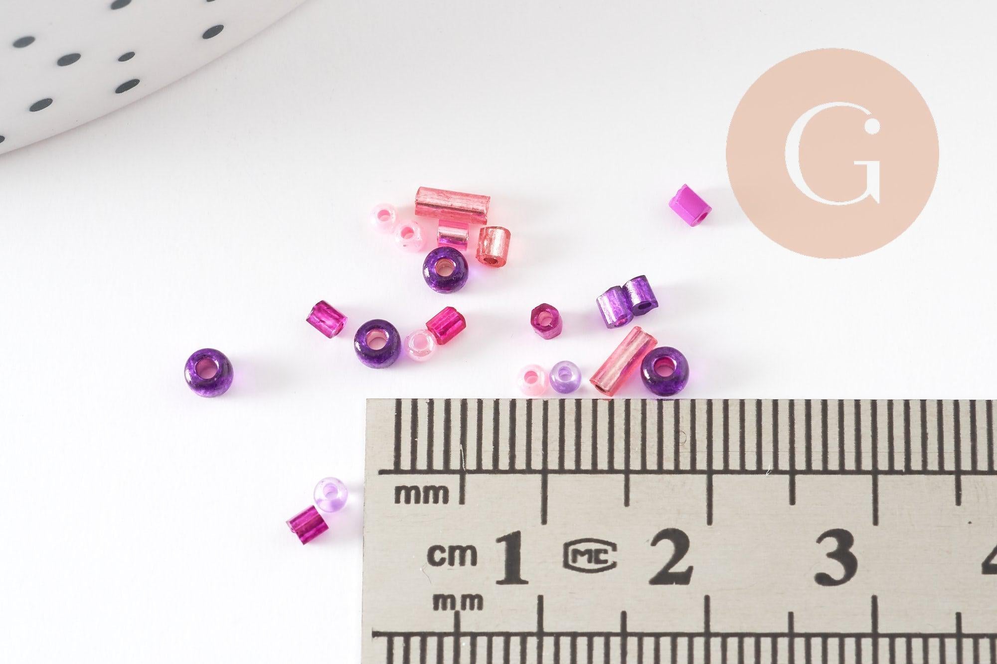 Mélange perles rocaille camaïeu rose fuchsia violet, x10gr (G9510)