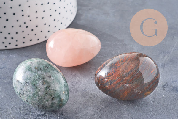 Oeuf en pierre Quartz rose Jaspe oeil tigre naturel Jade agate brut roulé,litotherapie, oeuf de décoration pierre naturel, x1 (G4806)