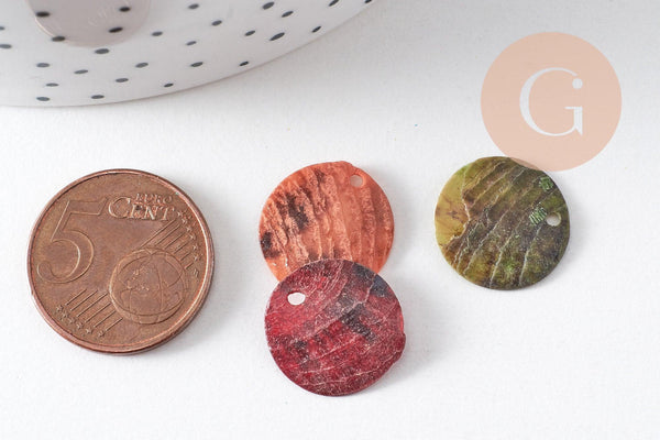 Pastilles rondes nacre multicolore, bouton nacre,pendentif nacre, coquillage naturel,1.4cm, x 10 (G1071)