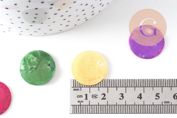 Pastilles rondes nacre multicolore translucide, pendentif nacre,coquillage naturel, nacre naturelle,20mm, x10 (G2378)
