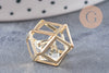 Pendentif 3D connecteur hexagone doré cristal transparent facettes,pendentif cage cristal doré,création bijoux,17mm, x2 G3706