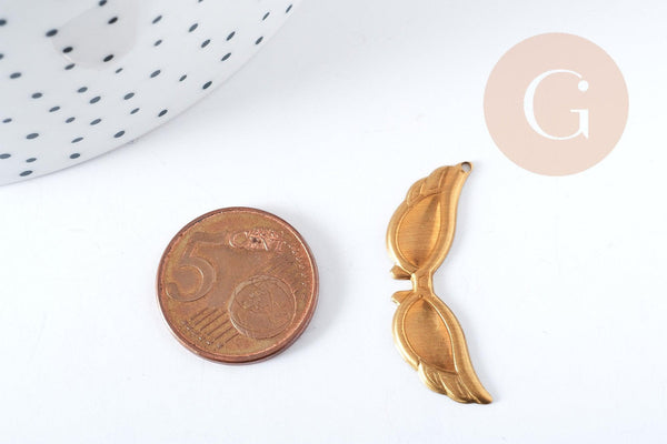 Pendentif Ailes laiton brut 34mm, breloque en laiton brut pour fabrication de bijoux fantaisie x1 (G8768)