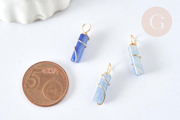 Pendentif Aventurine bleue naturelle support cuivre doré 20~21mm, pierre, x1 (G7457)
