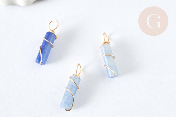 Pendentif Aventurine bleue naturelle support cuivre doré 20~21mm, pierre, x1 (G7457)