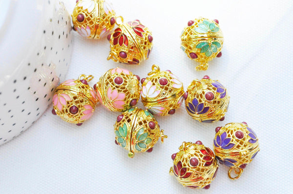 Pendentif Bola carillon d'harmonie doré émaillé, création bijoux de grossesse, Vendu sans carillon, 22mm, x1 (G3707)