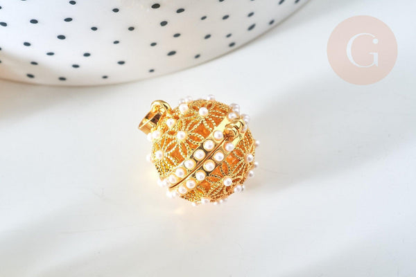 Pendentif Bola carillon d'harmonie doré perles 22x19mm, création bijoux de grossesse, création bijoux Vendu sans carillon, x1 G7798