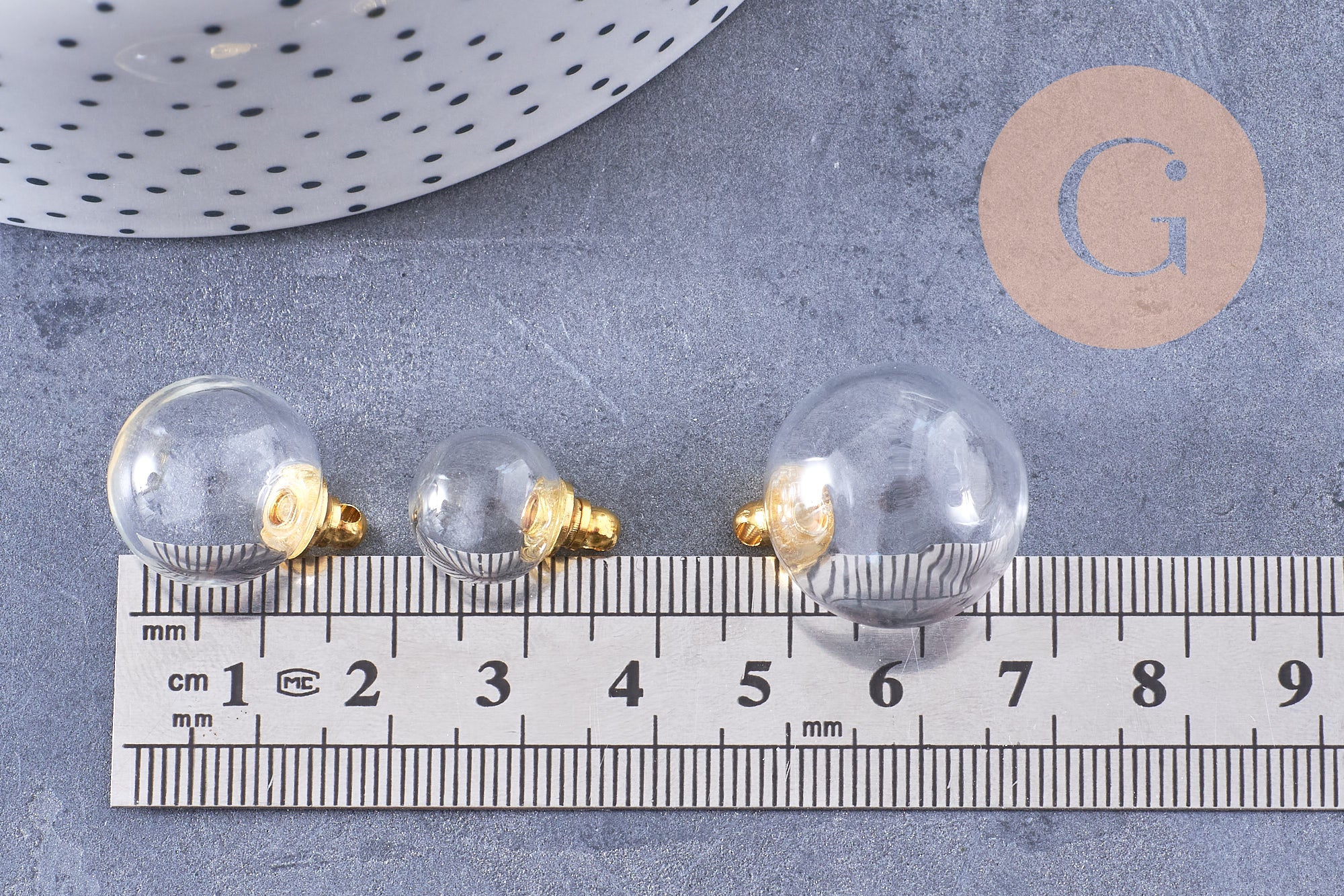Pendentif Bouteille bulle en verre et bouchon en métal doré 17.5-25mm, x1 (G10658)
