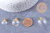 Pendentif Bouteille bulle en verre et bouchon en métal doré 17.5-25mm, x1 (G10658)
