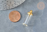 Pendentif Bouteille colonne en verre et capuchon en laiton doré 28.5mm,x1 (G7935)