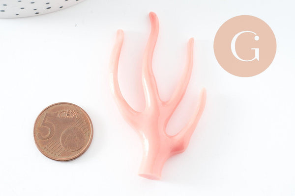 Pendentif Branche forme corail plastique rose 60mm, pendentif inspiré océan, x1 (G9749)