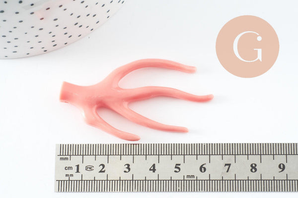 Pendentif Branche forme corail plastique rose 60mm, pendentif inspiré océan, x1 (G9749)