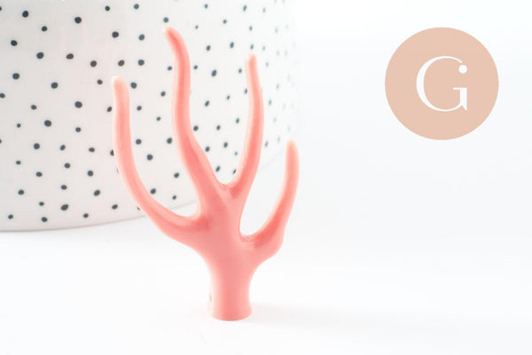 Pendentif Branche forme corail plastique rose 60mm, pendentif inspiré océan, x1 (G9749)