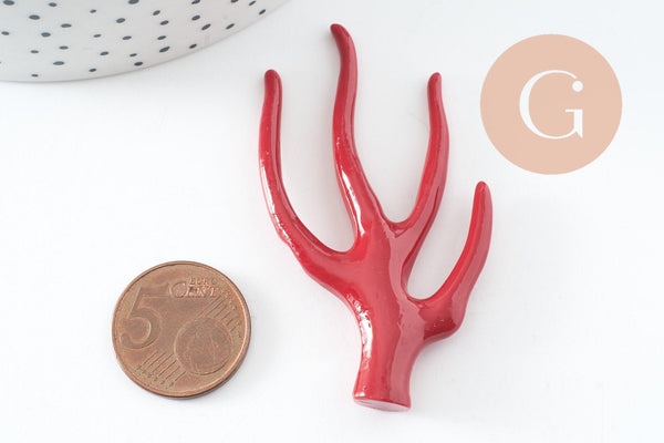 Pendentif Branche forme corail plastique rouge 60mm, pendentif inspiré océan, x1 (G9750)