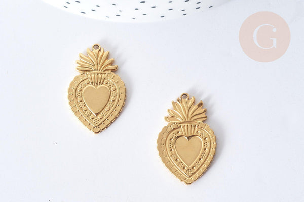 Pendentif Cœur acier 304 inoxydable doré 30mm, x1 (G7977)