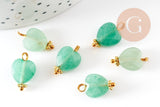Pendentif Coeur aventurine verte naturelle facetté laiton doré 15mm,création bijoux pierre naturelle, x1 G9386