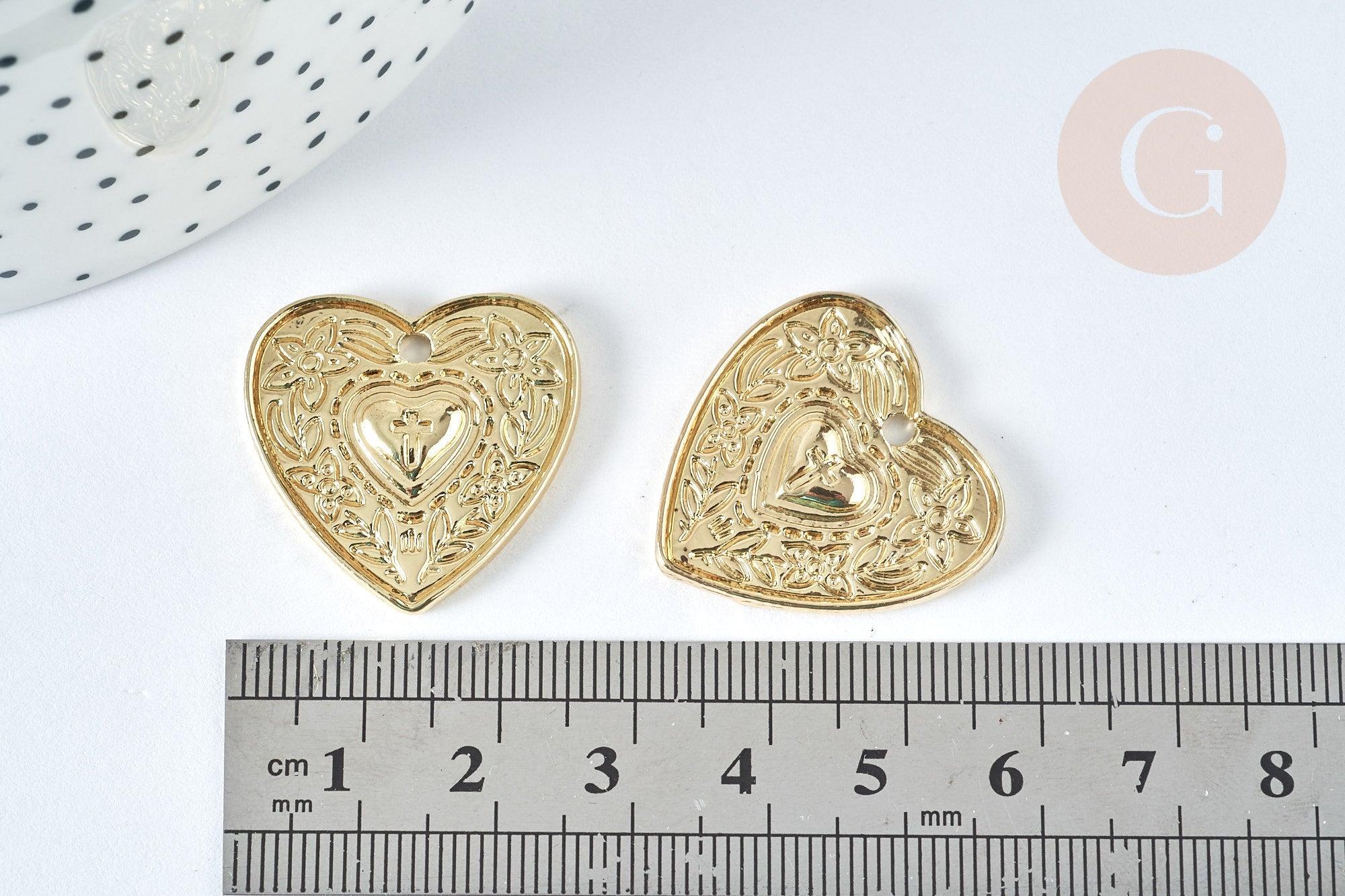 Pendentif Cœur zamac doré clair 25,5mm,fourniture création de bijoux, x1 G7416