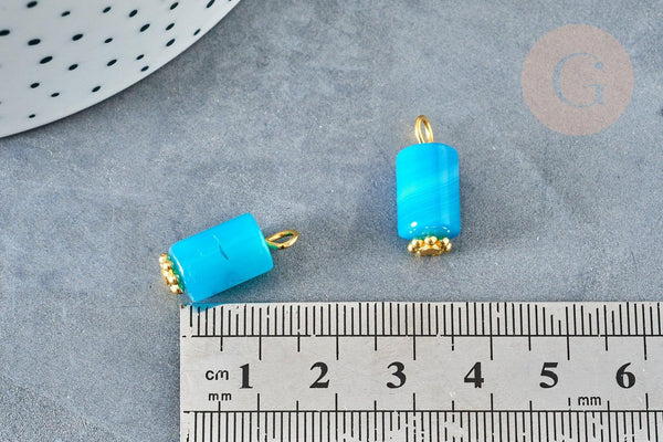 Pendentif Connecteur Agate naturelle bleue colonne fer doré 17.5mm, pierre naturelle, x1 (G8235)