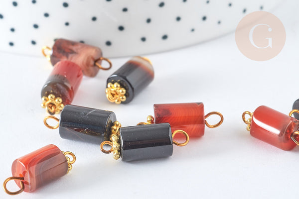 Pendentif Connecteur Agate naturelle colonne fer doré 20~21mm, pierre naturelle, x1 (G7594)