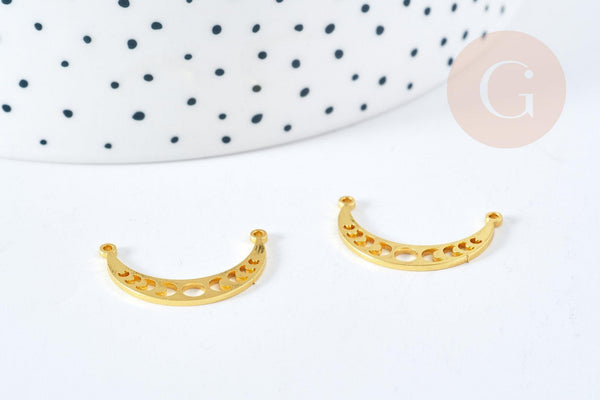 Pendentif Connecteur Lune ajouré acier 304 inoxydable doré 21.5mm, x1 (G8709)