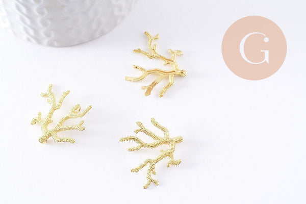 Pendentif Connecteur corail laiton brut 25.5mm, pendentif corail pour fabrication bijoux fantaisie, x1 (G7151)