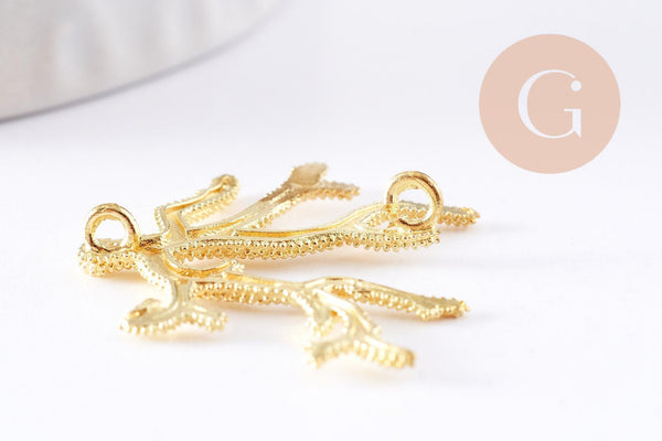 Pendentif Connecteur corail laiton brut 25.5mm, pendentif corail pour fabrication bijoux fantaisie, x1 (G7151)