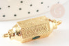 Pendentif Connecteur tube talisman zircon vert doré 18K 34mm BONHEUR, connecteur laiton pour créations bijoux bonheur, x1 G9237