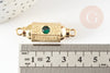 Pendentif Connecteur tube talisman zircon vert doré 18K 34mm BONHEUR, connecteur laiton pour créations bijoux bonheur, x1 G9237