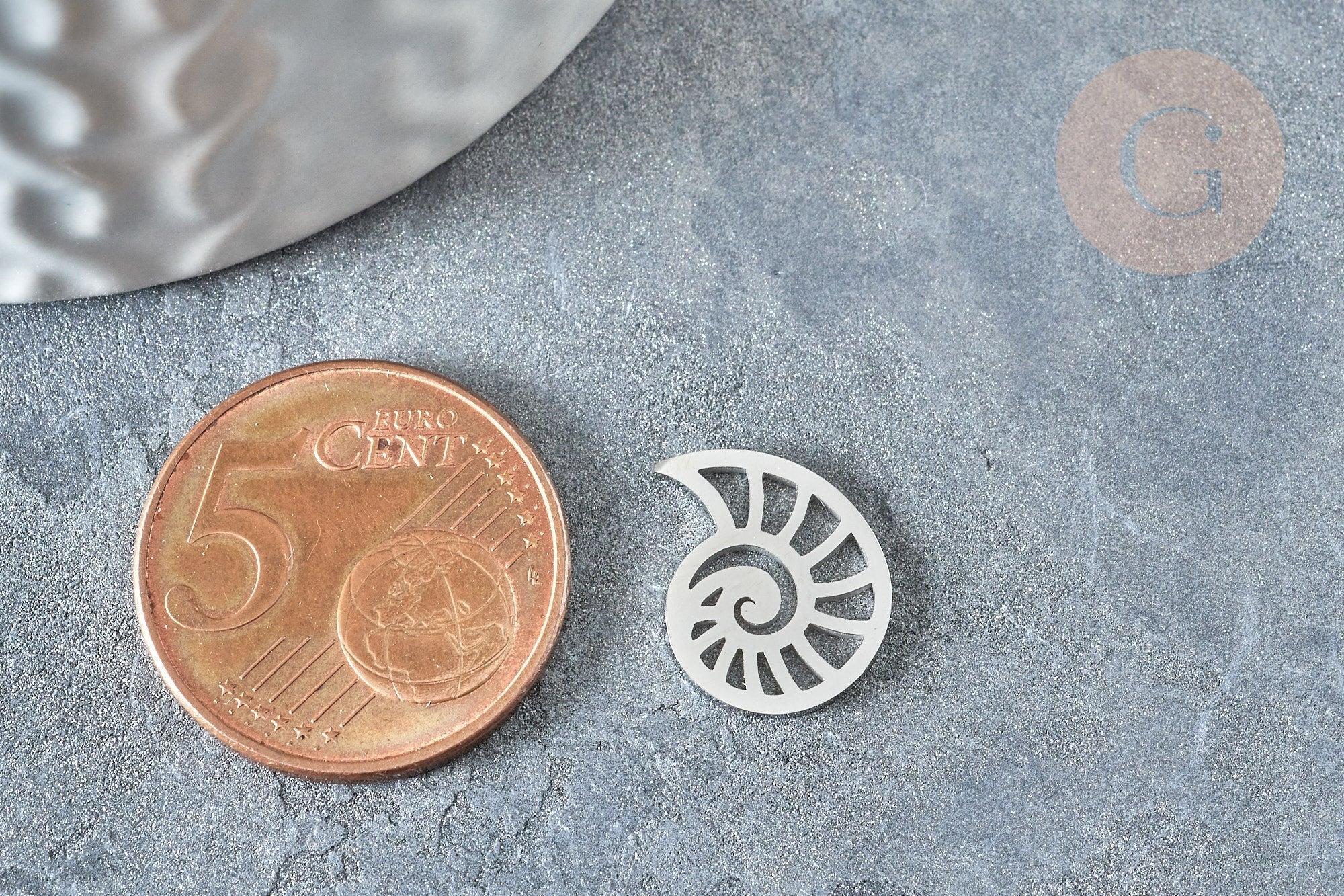 Pendentif Coquillage acier 201 inoxydable argenté 11,4mm, x1 (G7861)