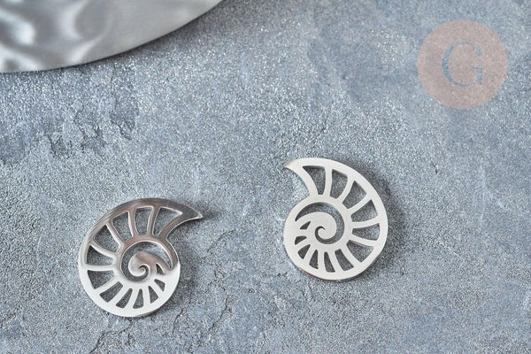 Pendentif Coquillage acier 201 inoxydable argenté 11,4mm, x1 (G7861)