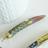 Pendentif Corne en laiton et pierres, pierre naturelle, pendentif doré, pendentif pierre, pendentif tibétain, 60mm,G2965