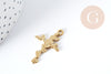 Pendentif Croix Fleur de rose acier 304 inoxydable IP doré, x1 (G9014)