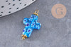 Pendentif Croix verre millefiori laiton et zamac doré 24.5mm, x1 (G9019)