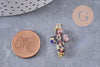 Pendentif Croix verre millefiori laiton et zamac doré 24.5mm, x1 (G9019)