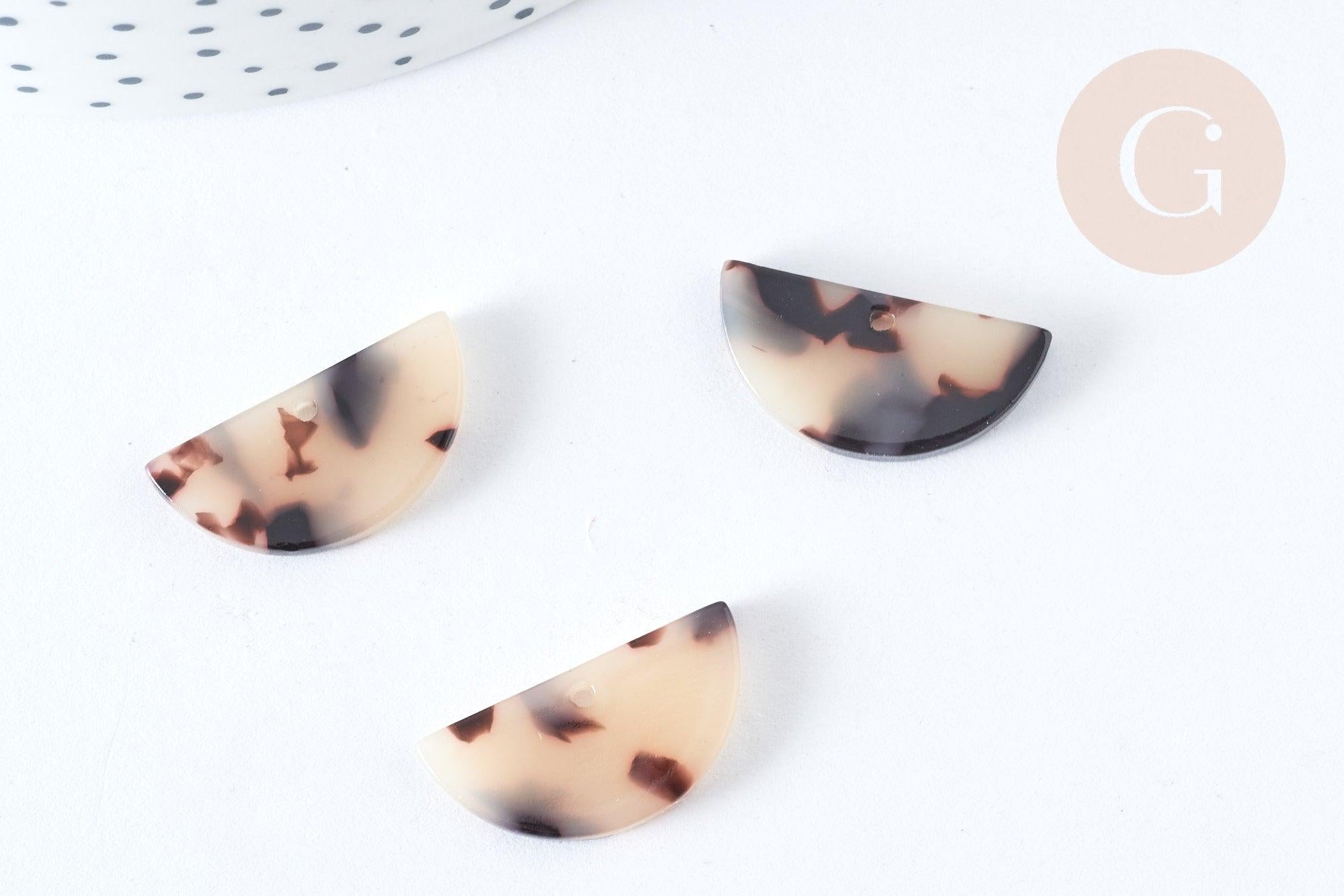 Pendentif Demi-cercle marron beige acétate 23,5mm, création bijoux plastique, x2 (G1152)