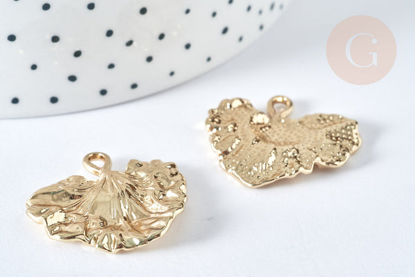 Pendentif Feuille Monsterosa zamac doré clair 27mm, x1 - G7411
